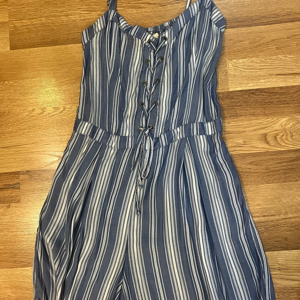 Blue and white romper